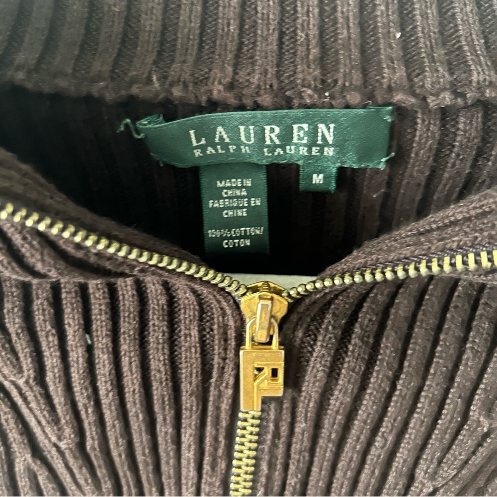 Vintage Lauren Ralph Lauren ribbed quarter zip chocolate brown pullover M - Picture 3 of 6